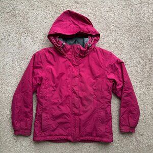 LL Bean Jacket Womens Medium Full Zip Hooded Nylon Pink Pockets Thinsulate
